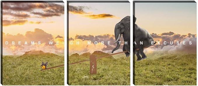 Motivational Canvas Wall Art Inspirational Quotes Poster Modern 3 Pieces Entrepreneur Office Wall Decoration Elephant Painting Decor for Bedroom Stretched and Framed Ready to Hang (36''Wx 16''H)