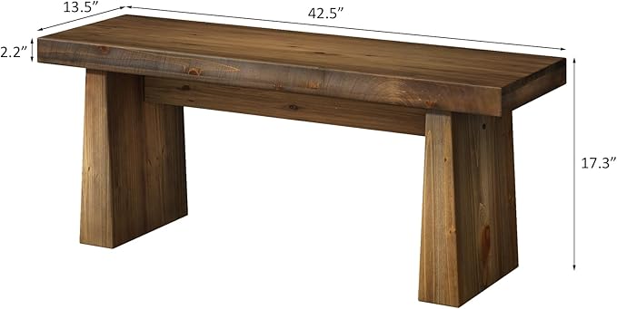 Wnutress 43" Farmhouse Solid Wood Benches Indoor with Wide Angled Legs, Rustic Long Entryway Bench Seat for Dining Table, Kitchen, End of Bed, Living Room, Hallway, Handcrafted Finish, Natural