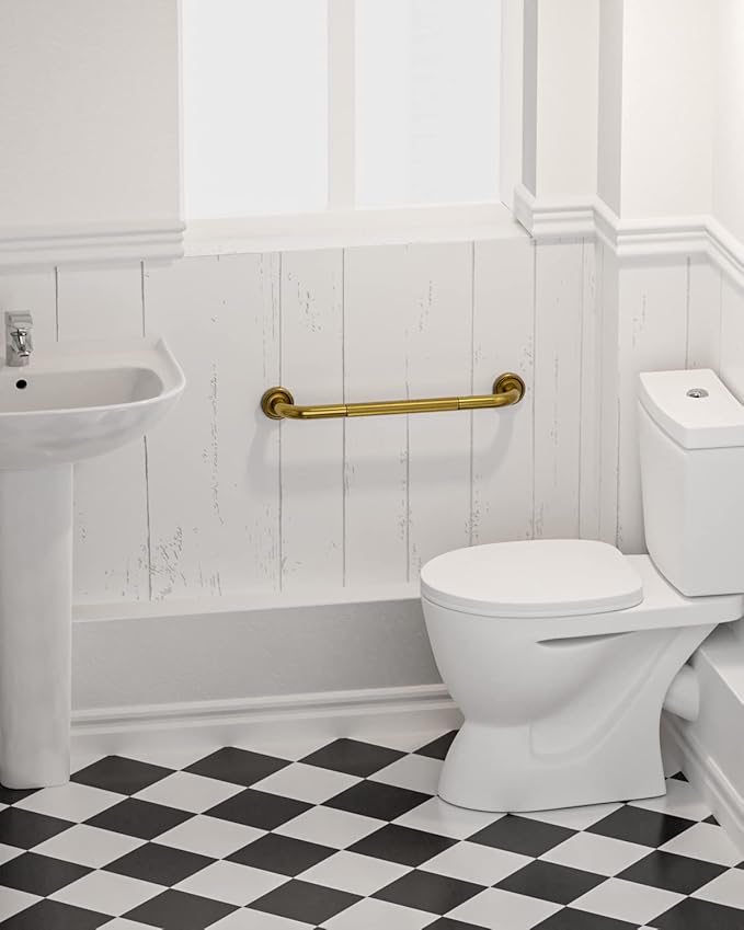 20 Inch Bronze Shower Grab Bar Gold, Munzong Antique Brass Bathroom Grab Bar w/Anti-Slip Knurled Grip, Bathroom Balance Bar, Safety Bath Handrail Support, Handicap Injury Elderly Senior Assist Handle