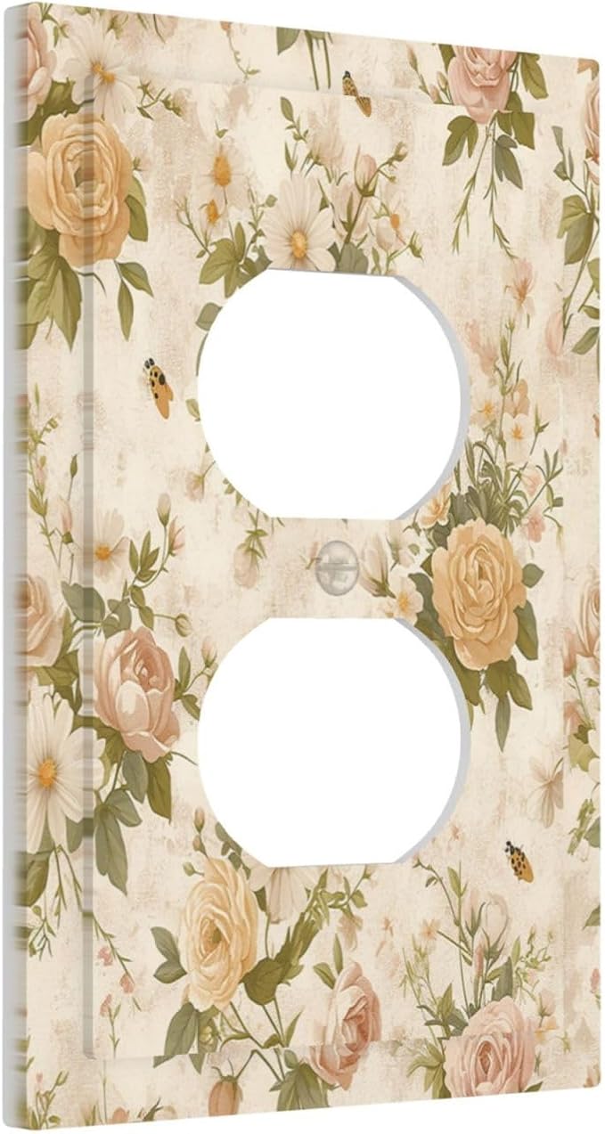 Outlet Covers Boho Vintage Roses Pink Red Yellow Bouquet Floral 1 Gang Duplex Wall Plate Decorative Switch Plates Electrical Receptacle Faceplate Light Switch Cover for Bedroom living Room