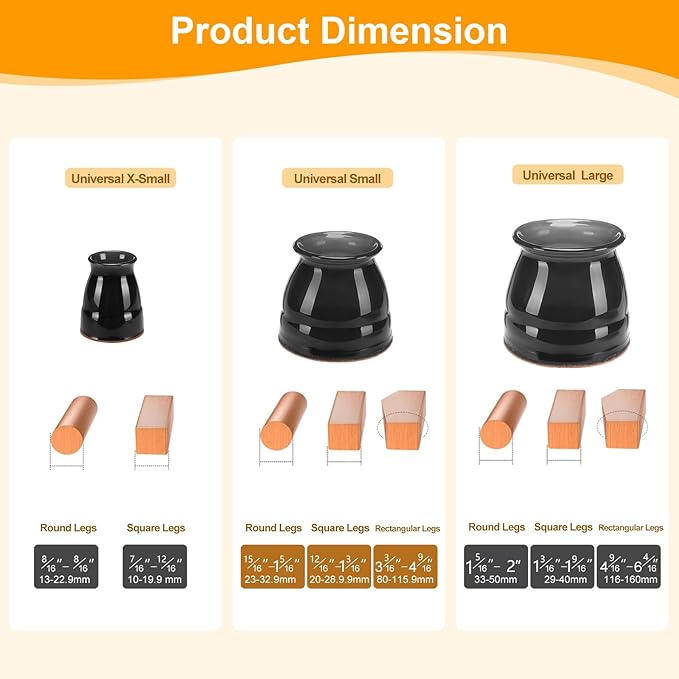 CHUNZEXI 32 Pack Chair Leg Floor Protectors for Hardwood Floors, Silicone Felt Covers Pads Caps, Protect Wood Furniture Feet Floors Noise Reduce and Scratch (Universal Small & Black)