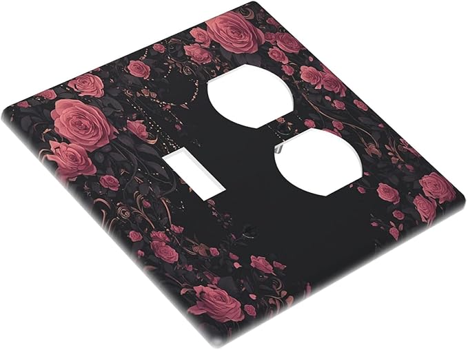 Wallplates Dark Background Red Rose Leaf 1 Toggle 1 Duplex Switch Plate Electrical GFCI Faceplate Decorative Light Switch Covers for Bedroom living Room Decor