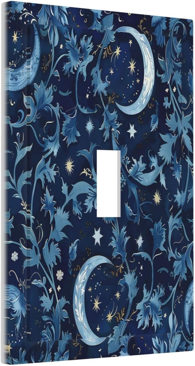 Decorative Light Switch Cover Vintage Moon And Flowers Decor Floral William Morris 1 Gang Single Toggle Device Electrical Faceplate Switchplates Decorator Outlet Wall Plate for Bedroom