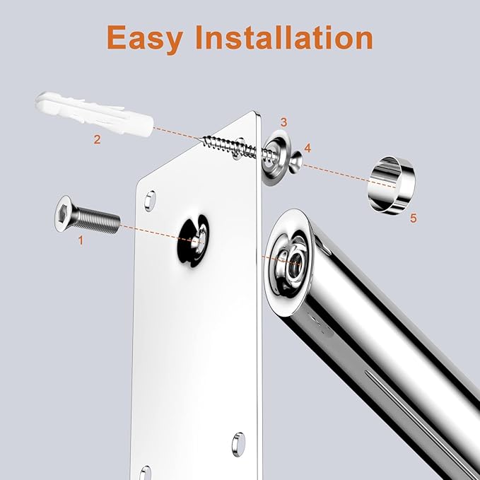 28 Inch Stainless Steel Handrail for 1-5 Steps- 1.25" Tube, ZUEXT Chrome Finished U Shape Safety Grab Bar for Stairs, Wall Mount Handicap Hand Railing for Outdoor Garage Interior Exterior Stairway