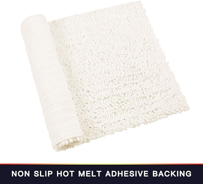 Walensee Large Bathroom Rug Non Slip Bath Mat (24x60 Inch Ivory) Water Absorbent Super Soft Shaggy Chenille Machine Washable Dry Extra Thick Perfect Absorbant Best Plush Carpet for Shower Floor