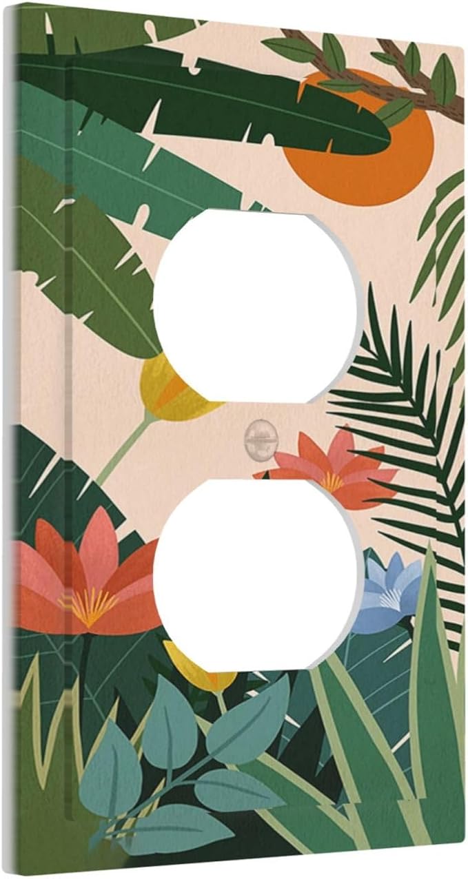 Outlet Covers Boho Tropical Plant Floral Pattern 1 Gang Duplex Wall Plate Decorative Switch Plates Electrical Receptacle Faceplate Light Switch Cover for Bedroom Cabin Decor