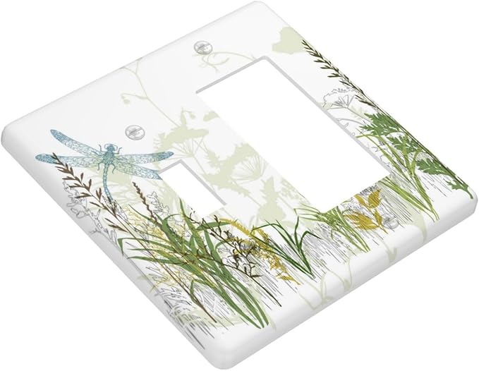 Wild Flower Dragonfly 2 Gang Toggle Rocker Light Switch Cover Plates Decorative Electric Outlet Covers Decorator Wall Switch Plate Receptacle Plug Covers 4.5 * 4.5 Inches