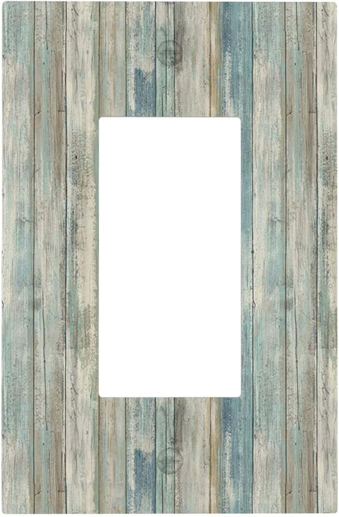 Tea Vintage Wood Plank Distressed Grain Rustic Board Single Rocker Light Switch Cover 1 Gang Outlet Cover Decorative Gfci Electrical Wall Plate Dimmer Switchplate for Farmhouse Home Decora