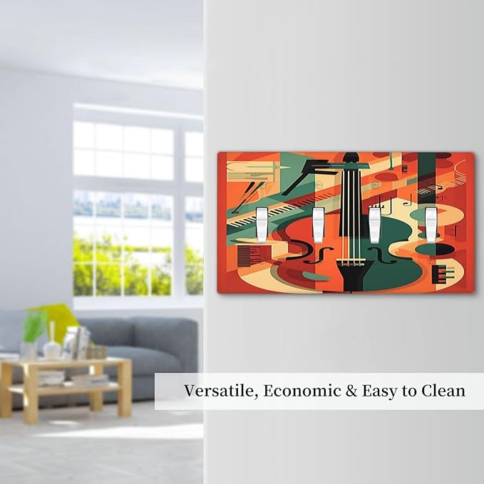 Light Switch Covers Violin Abstract Jazz Colorful Painting Quad Toggle Electrical Faceplate 4 Gang Wall Plate Decorative Switch Plates for living Room Office Decor