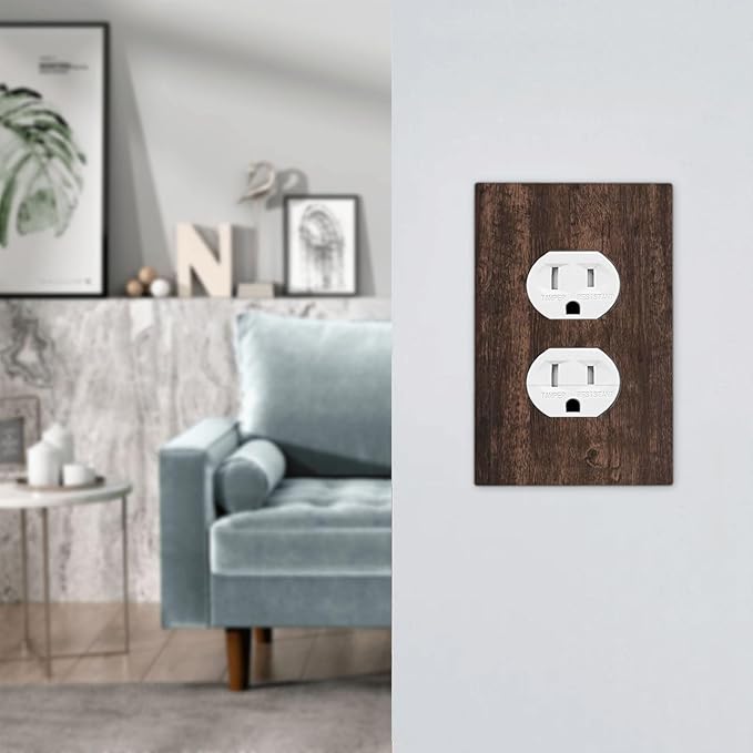 Outlet Covers Rustic Dark Brown Wood Grain 1 Gang Duplex Wall Plate Decorative Switch Plates Electrical Receptacle Faceplate Light Switch Cover for Farmhouse Bedroom Decor