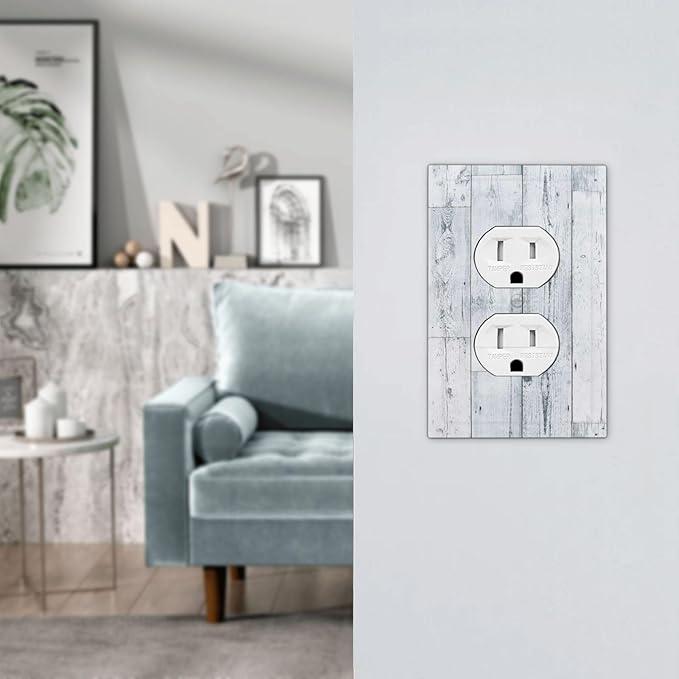 Outlet Covers Vintage Grey White Wood Grain 1 Gang Duplex Wall Plate Decorative Switch Plates Electrical Receptacle Faceplate Light Switch Cover for Farmhouse Bathroom Decor
