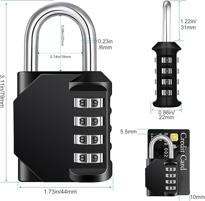 ZHEGE Combination Lock Outdoor 2 Pack, 4 Digit Resettable Weatherproof Combination Padlock for Gym, School, Gates, Doors, Hasps Storage (Black, 2Pack)