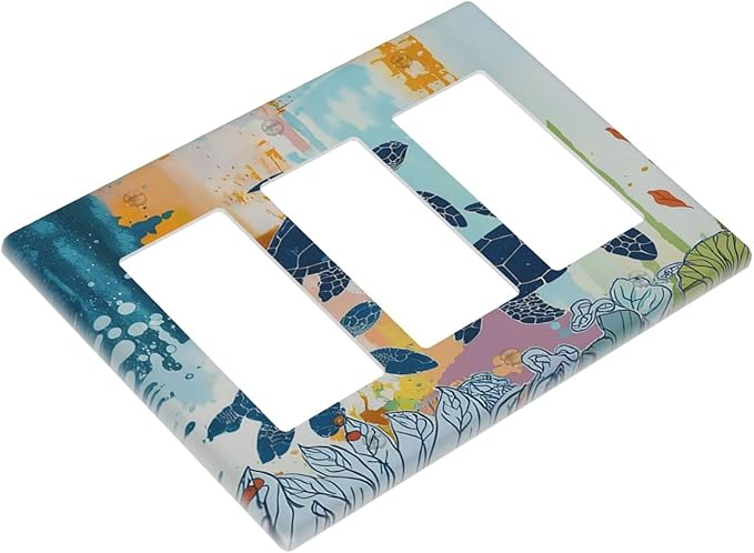 Light Switch Covers Colorful Ocean Sea Turtle Marine Life 3 Gang Rocker Electrical GFCI Decorative Triple Outlet Wall Plate Cover Switchplate for Kids room Bedroom Decor