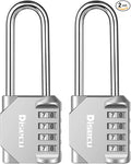 2 Pack disecu 2.6 Inch Long Shackle Combination Lock, 4 Digit Outdoor Waterproof Padlock for School Gym Locker, Sports Locker, Storage Unit, Gate, Fence, Toolbox, Cabinet (Silver)