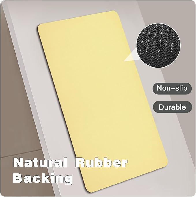 Bathroom Mat Quick Dry, Bathroom Rugs Non Slip Washable Thin Absorbent Bath Mat Fits Under Door Bathroom Floor Mat Perfect for Bath, Shower, or Sink 24"x70" Light Yellow