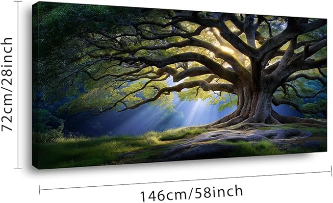 Beautiful Green Tree Scenery Wall Art for Living Room Office Scenic Landscape Nature Art Deco Brown Painting Prints Elegant Canvas Artwork Over The Couch Bedroom Decor Extra Large
