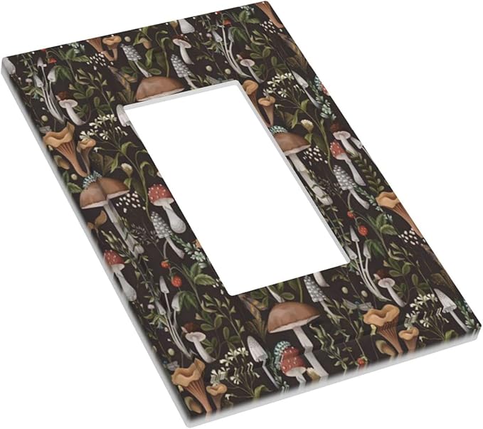Funky Retro Vintage 70s 60s Boho Hippie Mushroom Single Rocker Light Switch Cover 1 Gang Outlet Cover Decorative Bohemian Floral Leaf Gfci Electrical Wall Plate Switchplate Faceplate Decora