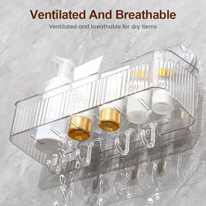 No-Drill Bathroom Suction Storage Box, Corrugated Suction Cup Wall Organizer, Removable Hanging Storage Basket with Strong Hold, Acrylic Shower Caddy for Bathroom (Clear S)