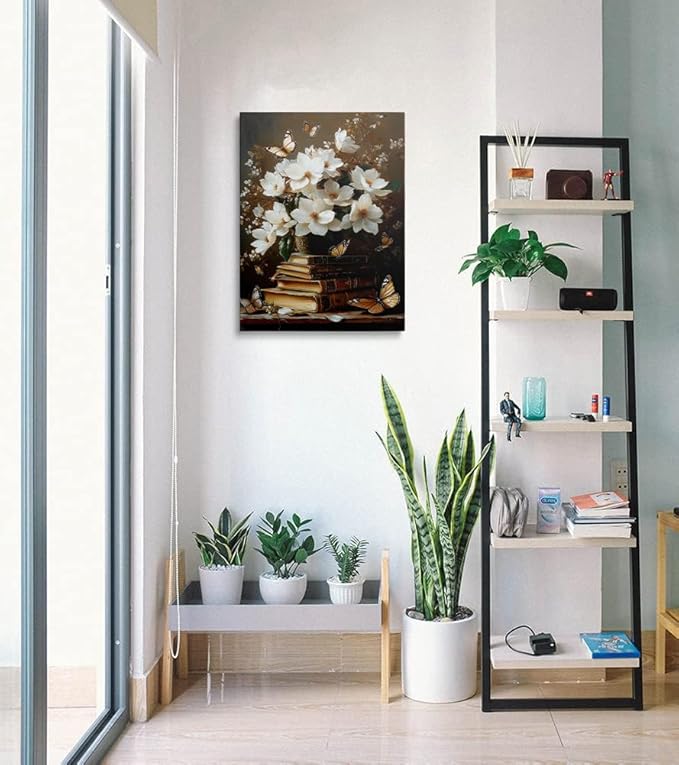 Framed Floral Book Butterfly Vintage Picture Wall Decor Gift Retro Bible Print Poster Rustic Painting Flower Canvas Wall Art for Living Room Bedroom Artwork (12"x16")