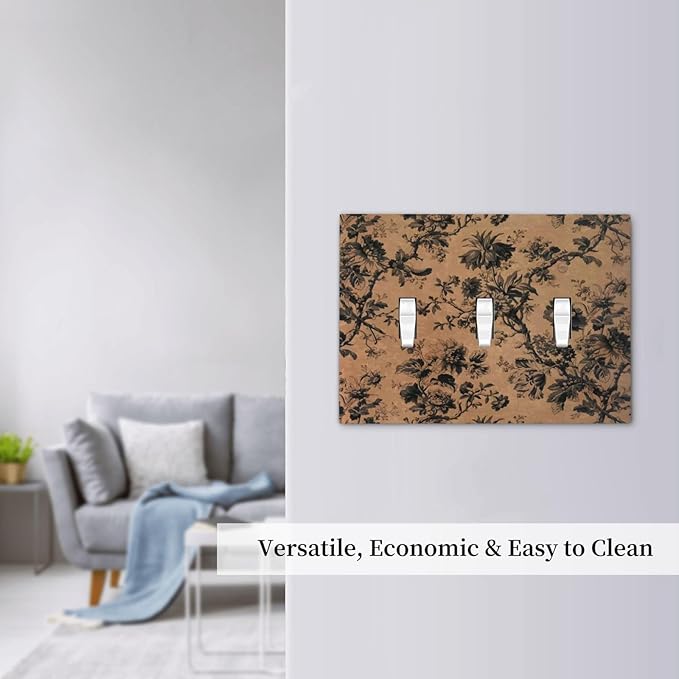 Decorative Switch Plate Covers Vintage Floral Botanical Brown Background 3 Gang Light Switch Cover Plate Triple Toggle Wall Plate Light Switch Covers for Bathroom Bedroom Decor