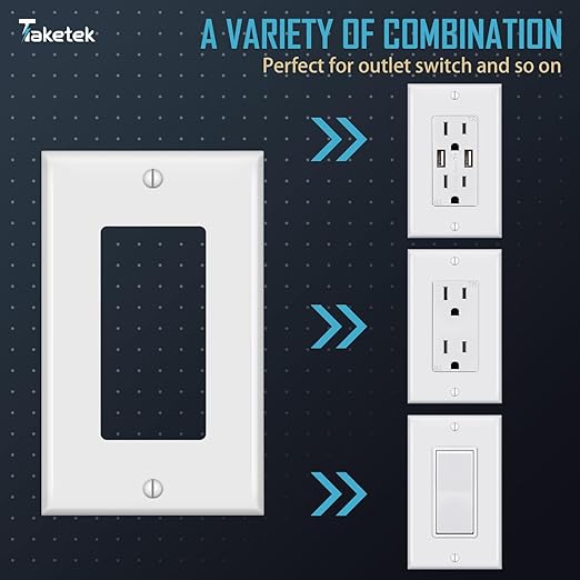 Decorator Wall Plates, Paddle Light Switch Covers, Wall Plates for Rocker Light Switches or Receptacle Outlets, Electrical Decora Faceplate Cover, Single Gang Wallplate, White, 20 Pack
