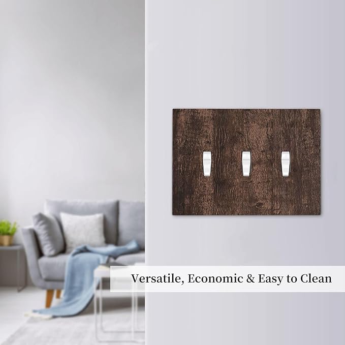 Decorative Switch Plates Rustic Dark Brown Wood Grain 3 Gang Wall Plate Triple Toggle Light Switch Cover Faceplate Electrical Wall Panels for Farmhouse Bedroom Decor