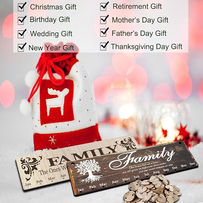 Christmas Mom Grandma Gifts from Daughter Son, Wooden Family Birthday Reminder Calendar Board to Track Date, Personalized Birthday Gift for Mother, Best Present Ideas for Parent Who Have Everything