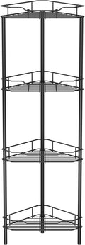 4 Tier Floor Standing Corner Shower Caddy Organizer Shelf with Hooks, Bathroom Shelves Stand Rack, Black