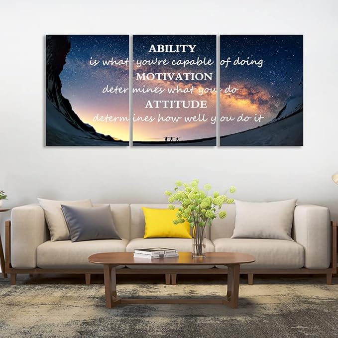 Unbruvo Motivational Inspirational Canvas Wall Art, 3 Pieces Positive Quotes Office Decor, Ability Motivation Attitude Artwork for Living Room Bedroom Workplace(48" Wx24 H)