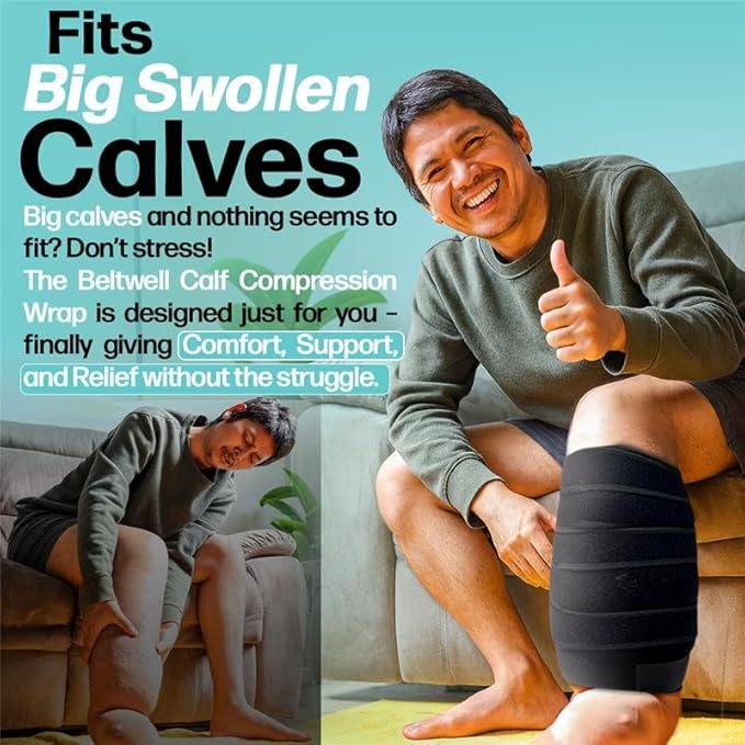 Beltwell® Adjustable Calf Compression Wrap for Swelling, Edema, Lipedema – Easy Leg Compression Sleeve for Circulation, Heaviness, Pain Relief – Ideal Lymphedema Leg Wrap