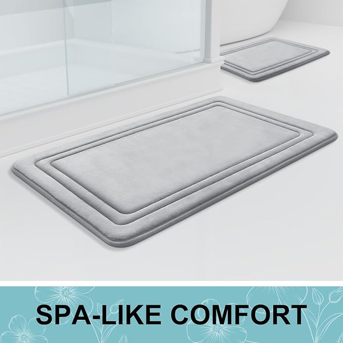 Grandaily Memory Foam Bath Mat Rug 70x24, Ultra Soft, Non-Slip and Absorbent Bathroom Rugs, Machine Wash Dry, Comfortable Bath Carpet for Bathroom Floor, Tub and Shower, Grey