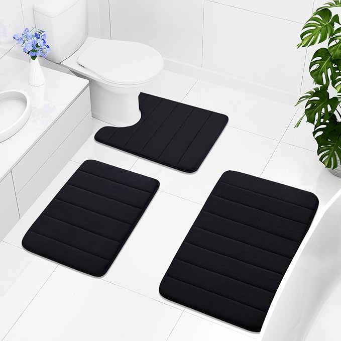 Buganda Memory Foam Bath Mat, 44" x 24", Ultra Soft and Non-Slip Bathroom Rugs, Water Absorbent and Machine Washable Bath Rug Runner for Bathroom, Shower, and Tub, Black