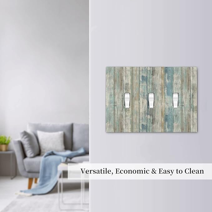 Tea Vintage Wood Plank Distressed Grain Rustic Shiplap Board 3 Gang Light Switch Covers Decorative Triple Toggle Wall Plate 3 Hole Electrical Device Switchplate for Farmhouse Bathroom Decor