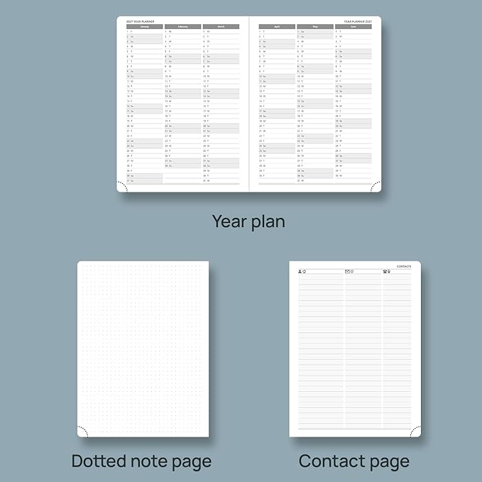 POPRUN 2026 Weekly & Monthly Planner Calendar, 6.75" x 8.75" Medium, Horizontal Layout with Lined Sections, Jan. 2026 - Dec. 2026, Leather Hardcover, 100GSM Paper, Inner Pocket - Army Green
