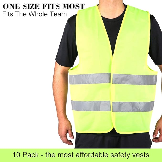 DUSKCOVE 20 Pack High Visibility Safety Vest for Traffic Work, Running, Surveyor and Security Guard - Construction Vest with 2 Reflective Strips, Made from Breathable Neon Yellow Mesh Fabric