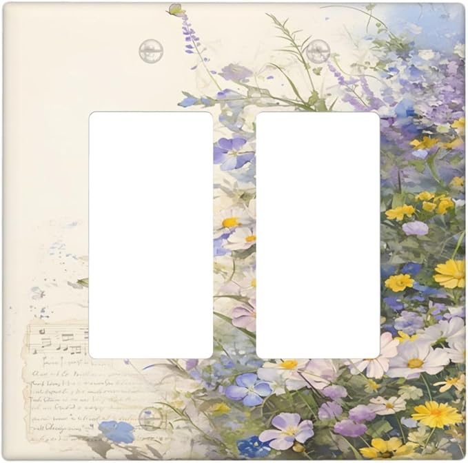 Decorative Outlet Covers Purple Flower Butterfly Yellow Daisy 2 Gang Light Switch Cover Plate Double Rocker Wall Plate Gfci Switch Plate Covers for Bathroom Decor