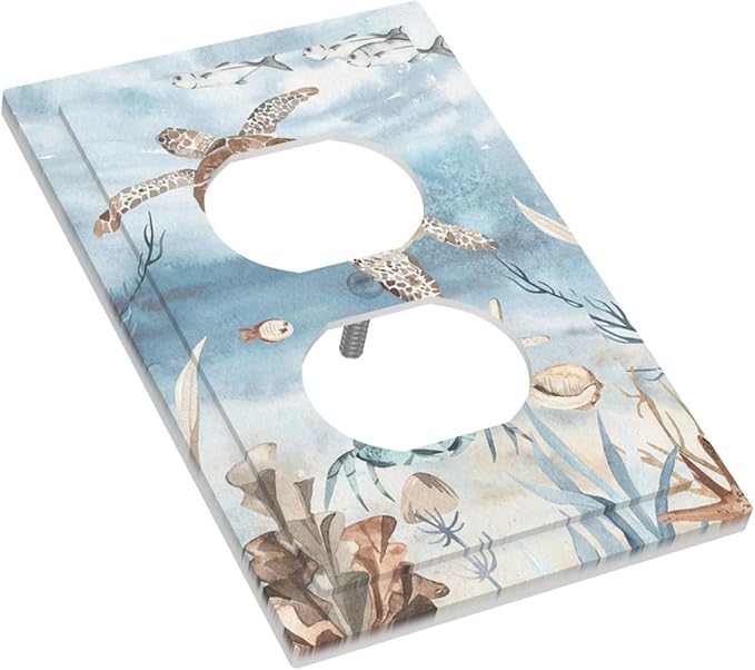 Outlet Covers Sea Turtle Coral Reef Nauticaltheme 1 Gang Duplex Wall Plate Decorative Switch Plates Electrical Receptacle Faceplate Light Switch Cover for Kids room Bathroom Decor