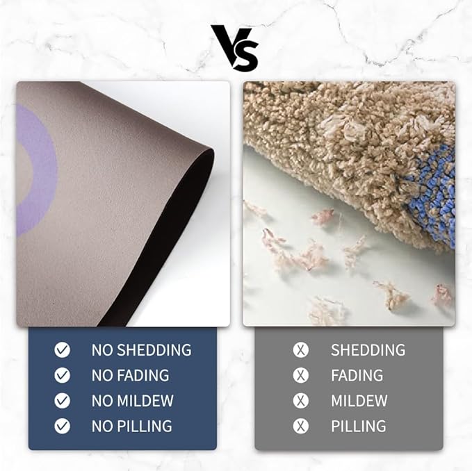 Bath Mat - Super Absorbent Non Slip Quick Dry Thin Rubber Mats for Bathroom Floor, Fit Under Door, Shower Rug for Bathtub, Beige