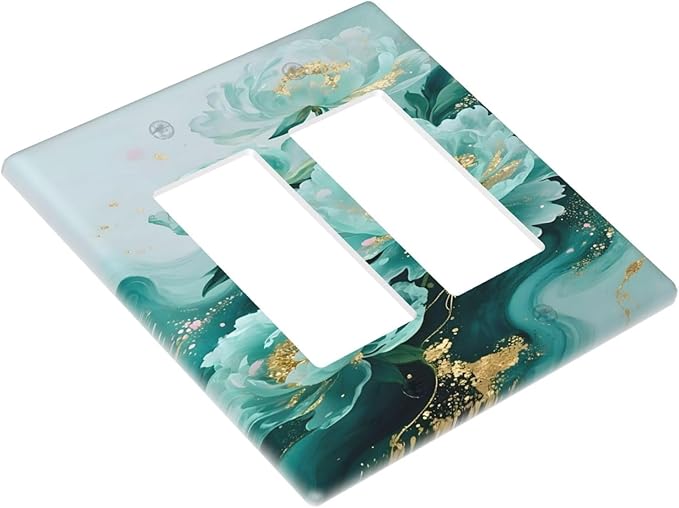 Decorative Outlet Covers Gold Green Floral Gilt Marble Flower 2 Gang Light Switch Cover Plate Double Rocker Wall Plate Gfci Switch Plate Covers for Bathroom Decor