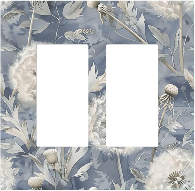 Blue Dandelion Vintage Floral Boho Flower Decorative Outlet Covers 2 Gang Double GFCI Rocker Electrical Wall Panels Light Switch Cover Plate for Bedroom Living Room Home Decor