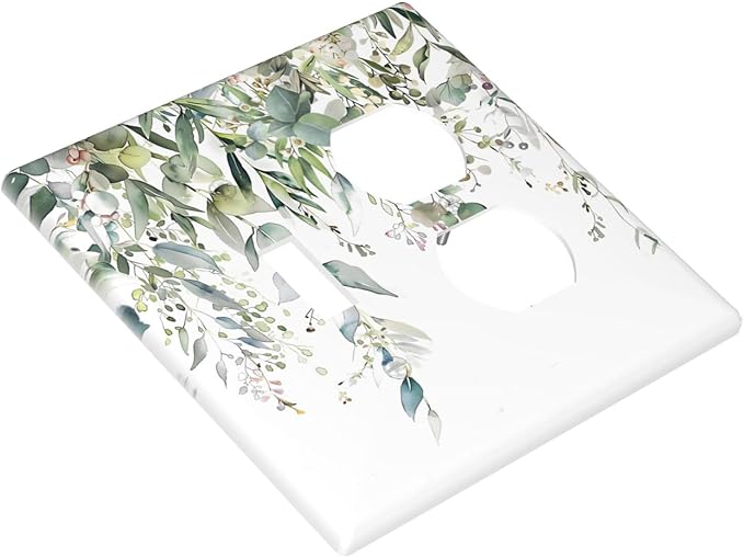 Sage Green Watercolor Eucalyptus Leaves Floral Flowers Wallplates 1 Toggle 1 Duplex Switch Plate Electrical GFCI Faceplate Decorative Light Switch Covers for Farmhouse Bed Room Decor