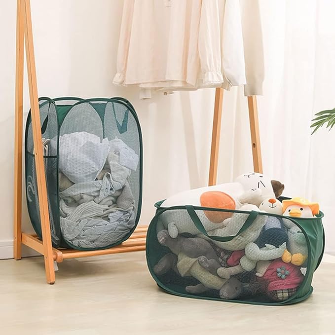4 Piece Popup Mesh Laundry Basket Durable Handles Collapsible Laundry Baskets Folding Clothes Pastic Hamper for Laundry Room College Dorm (White)