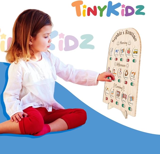 Personalized Wooden Daily Routine Chart, Visual Schedule, Routine Chart for Toddlers, Morning Bedtime Routine Chart for Toddlers (01)