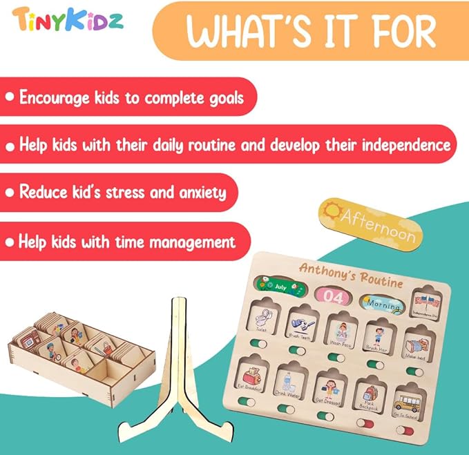 Personalized Wooden Daily Routine Chart, Visual Schedule, Routine Chart for Toddlers, Morning Bedtime Routine Chart for Toddlers (02)