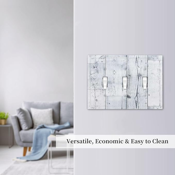 Decorative Switch Plates Vintage Grey White Wood Grain 3 Gang Wall Plate Triple Toggle Light Switch Cover Faceplate Electrical Wall Panels for Farmhouse Bathroom Decor