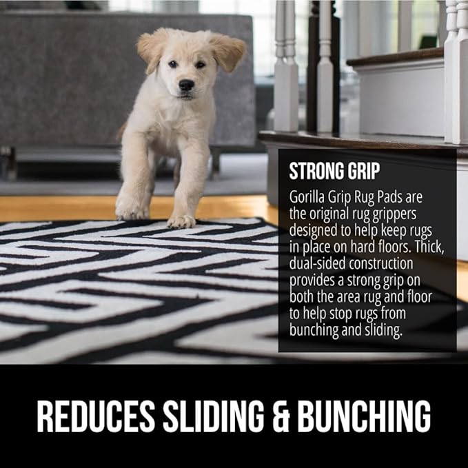 GORILLA GRIP Strong Rug Pad Gripper, 2x8 FT, US Designed, Grips Help Keep Area Rugs Safe and in Place, Slip and Skid Resistant Pads for Hard Floors, Under Carpet Mat Cushion and Hardwood Protection
