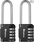 2 Pack disecu 2.6 Inch Long Shackle Combination Lock, 4 Digit Outdoor Waterproof Padlock for School Gym Locker, Sports Locker, Storage Unit, Gate, Fence, Toolbox, Cabinet (Black)