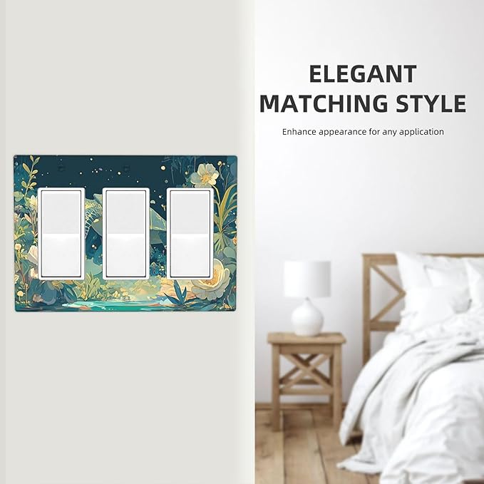 Light Switch Covers Fantasy Sea World Sea Turtle Floral Plant 3 Gang Rocker Electrical GFCI Decorative Triple Outlet Wall Plate Cover Switchplate for Kids Room Nursery Decor