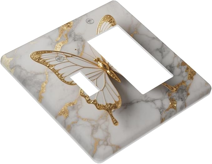 Gold Marble Shine Butterfly Abstract Modern Print Outlet Covers 1 Toggle 1 Rocker Combination Decorative Wall Plate Electrical Switch Plates Light Switch Cover Plate for Bed Room Bathroom Decor
