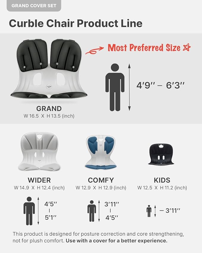 curble Grand(Extra Wide&Sturdy) Cover Set – Ergonomic Back Support Chair & Detachable Cover, Lumbar Support for Posture Corrector and Low Back Pain Relief, Perfect for Home Office Desk Chair(Set Red)